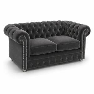 Olympia Chesterfield 2 Seater Plush Velvet Dark Grey Sofa