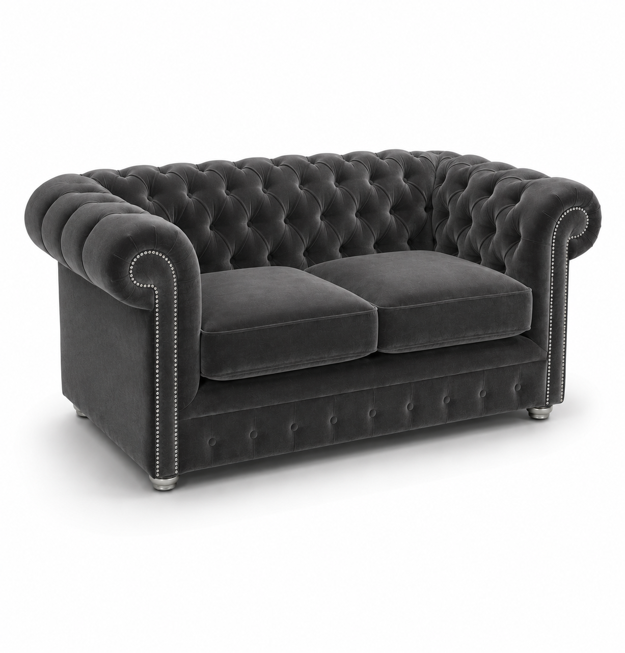 Olympia Chesterfield 2 Seater Plush Velvet Dark Grey Sofa