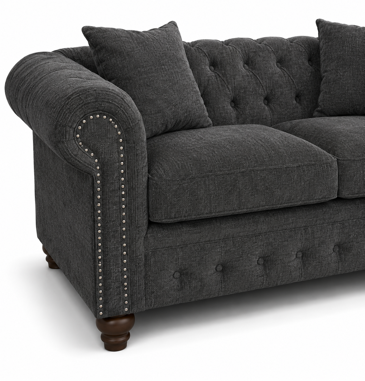 Olympia Chesterfield 3+2 Seater Corner Chenille Dark Grey Sofa - Image 3