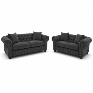 Olympia Chesterfield 3+2 Seater Corner Chenille Dark Grey Sofa