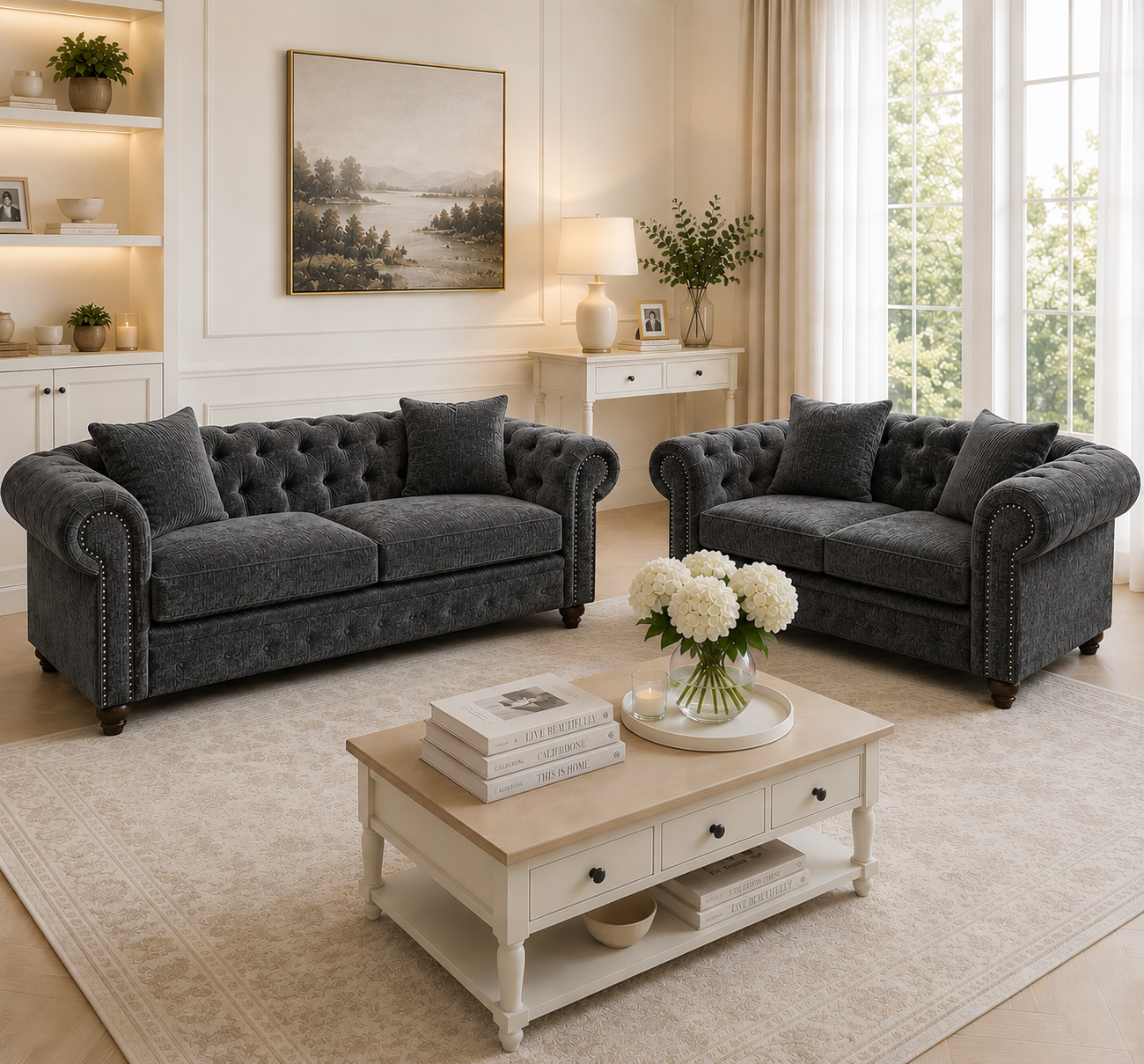 Olympia Chesterfield 3+2 Seater Corner Chenille Dark Grey Sofa 5