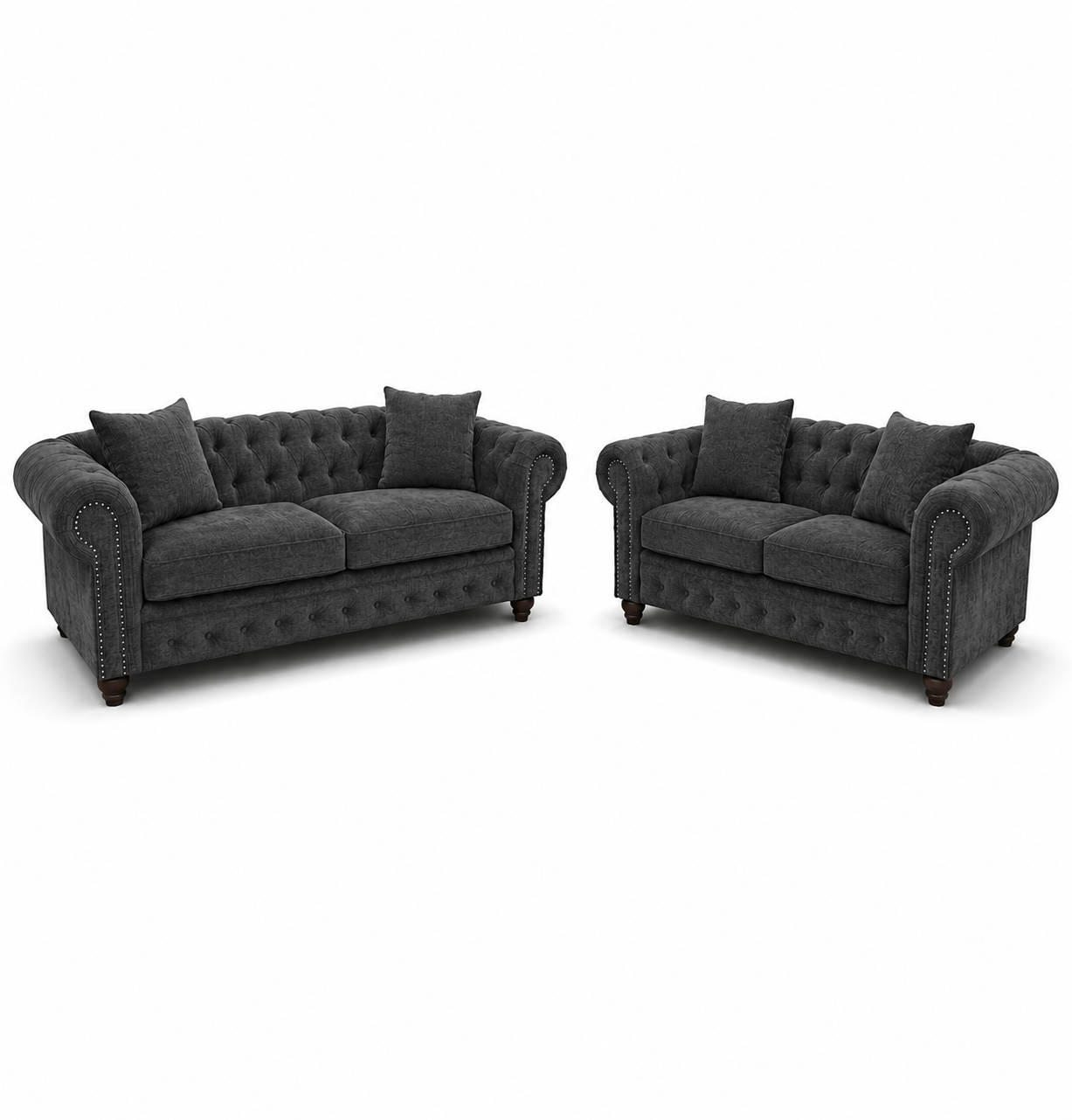 Olympia Chesterfield 3+2 Seater Corner Chenille Dark Grey Sofa