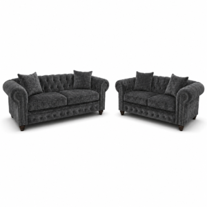 Olympia Chesterfield 3+2 Seater Corner Crushed Velvet Dark Grey Sofa