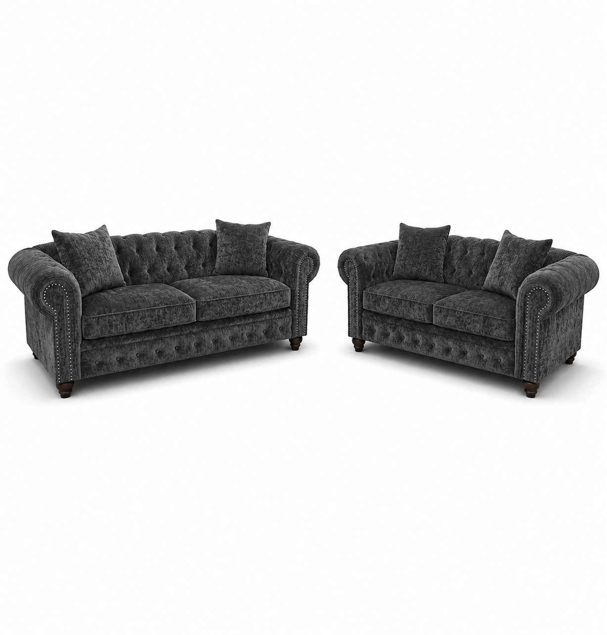 Olympia Chesterfield 3+2 Seater Corner Crushed Velvet Dark Grey Sofa