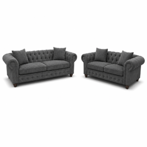 Olympia Chesterfield 3+2 Seater Corner Jumbo Cord Dark Grey Sofa