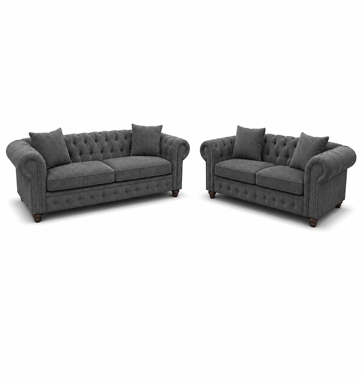 Olympia Chesterfield 3+2 Seater Corner Jumbo Cord Dark Grey Sofa