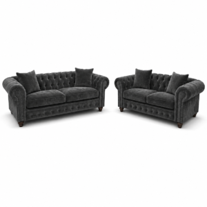 Olympia Chesterfield 3+2 Seater Corner Plush Velvet Dark Grey Sofa