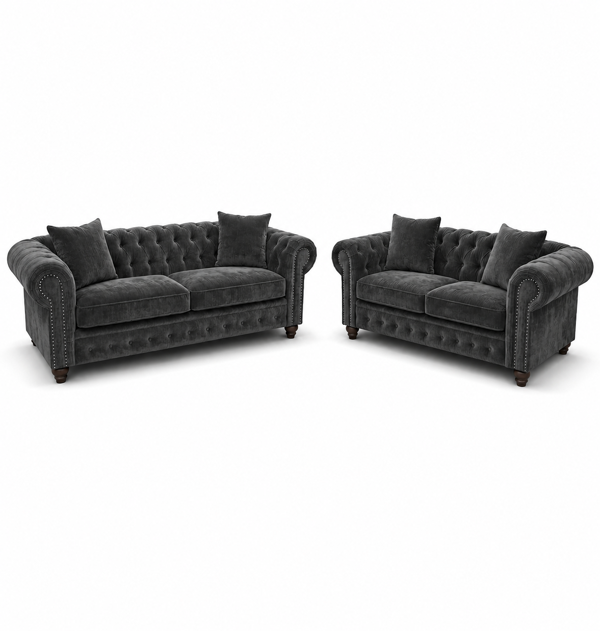 Olympia Chesterfield 3+2 Seater Corner Plush Velvet Dark Grey Sofa