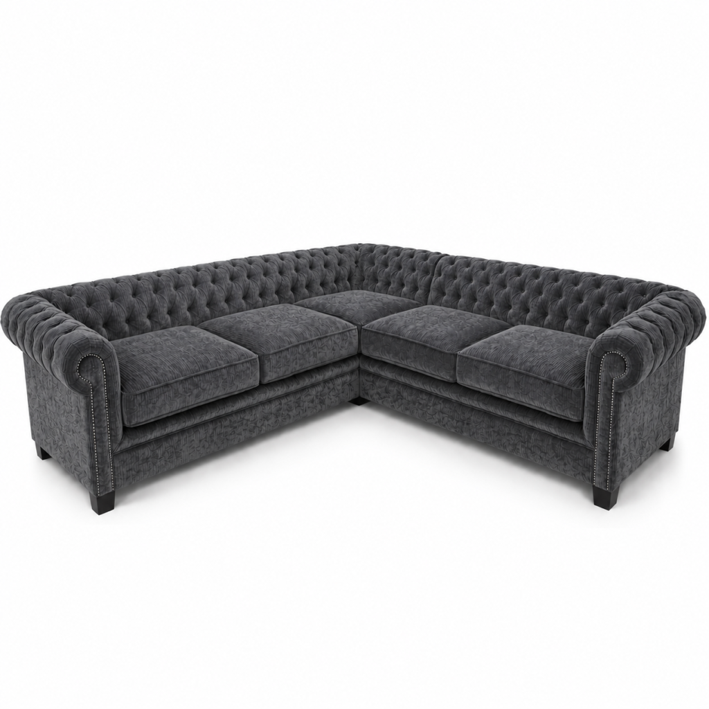 Olympia Chesterfield 5 Seater Corner Sofa Naples and Kensington Dark Grey 1
