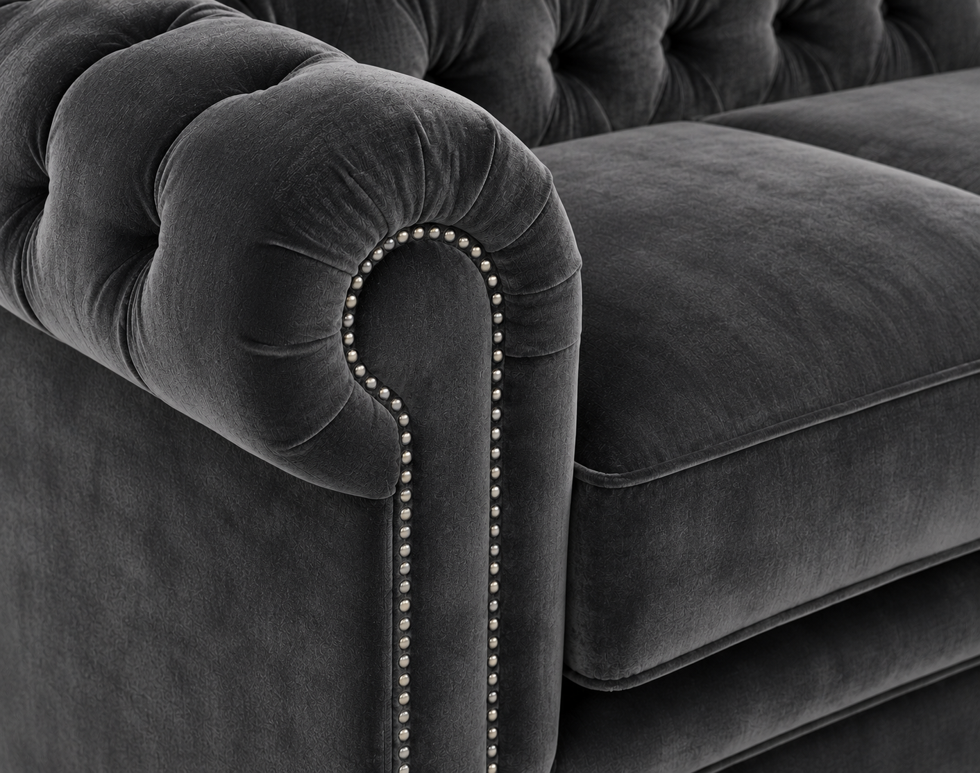 Olympia Chesterfield 5 Seater Corner Sofa Plush Velvet Dark Grey - Image 3