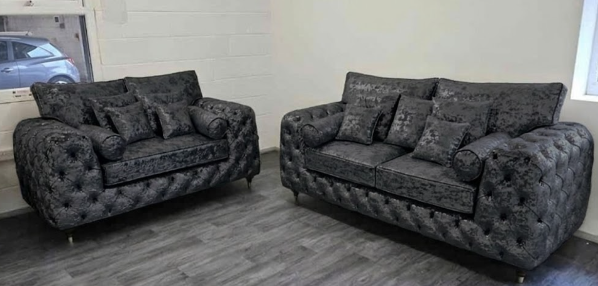 ASHTON 3+2 Seater Crush Velvet Dark Grey Sofa Set