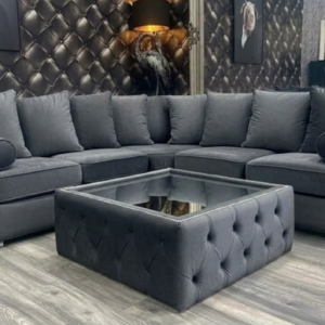 Ruby Alaska 5 Seater Corner Plush Velvet Dark Grey Sofa | Symmetrical Silk-Touch Social Hub