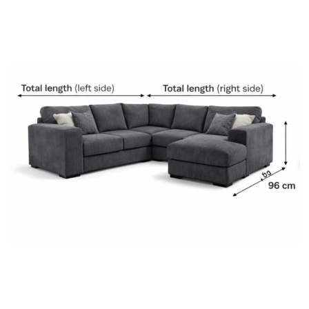 Sloane Sleefy 5 Seater Jumbo Cord Dark Grey Corner Sofa – Large Family Fabric Sofa for UK Living Rooms - Image 3