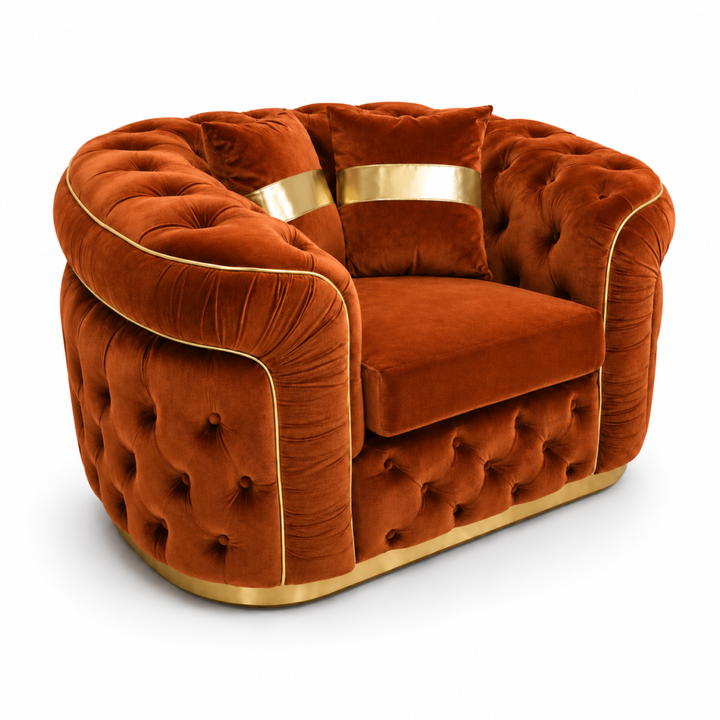 1 Seater Madrid Chesterfield Plush Velvet Burnt Orange Sofa