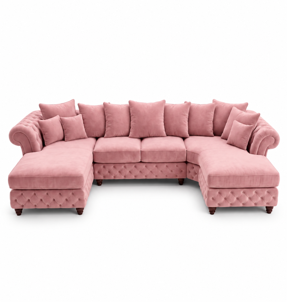 Nicole Large U Shape Plush Velvet Pink Sofa