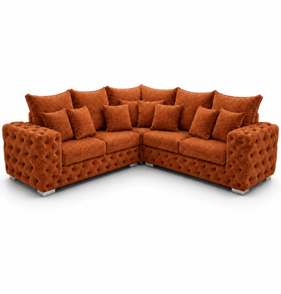 Ashton 5 Seater Corner L-Shape Chenille Burnt Orange Sofa