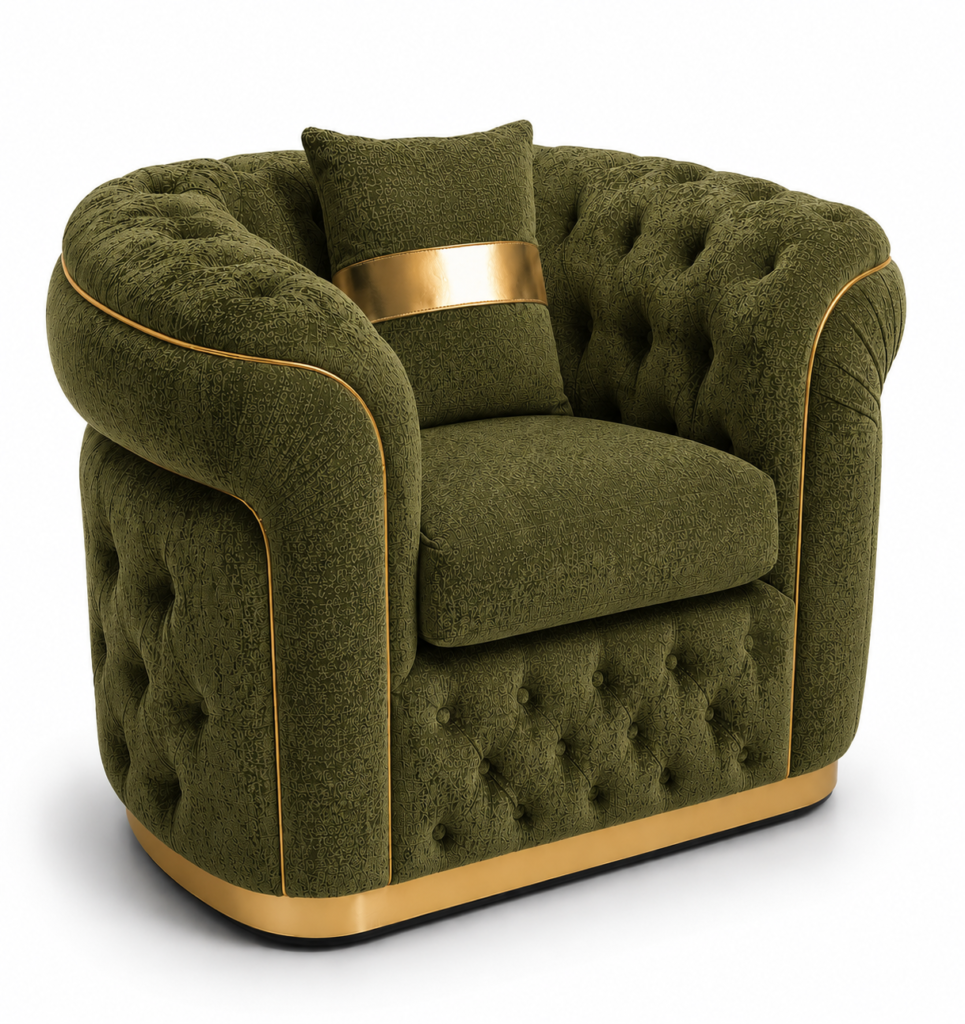 Madrid Chesterfield 1 Seater Chenille Olive Green Sofa