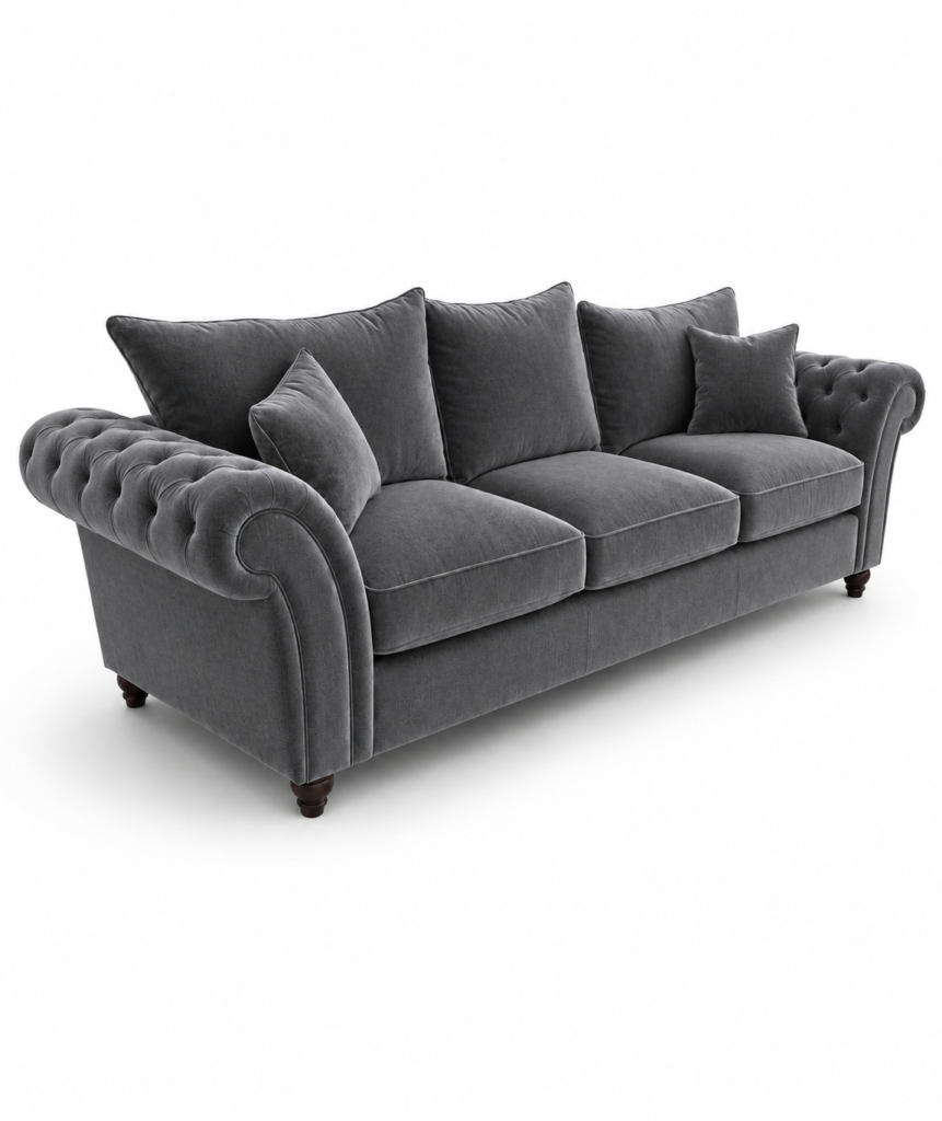 Nicole 3 Seater Plush Velvet Steel Sofa