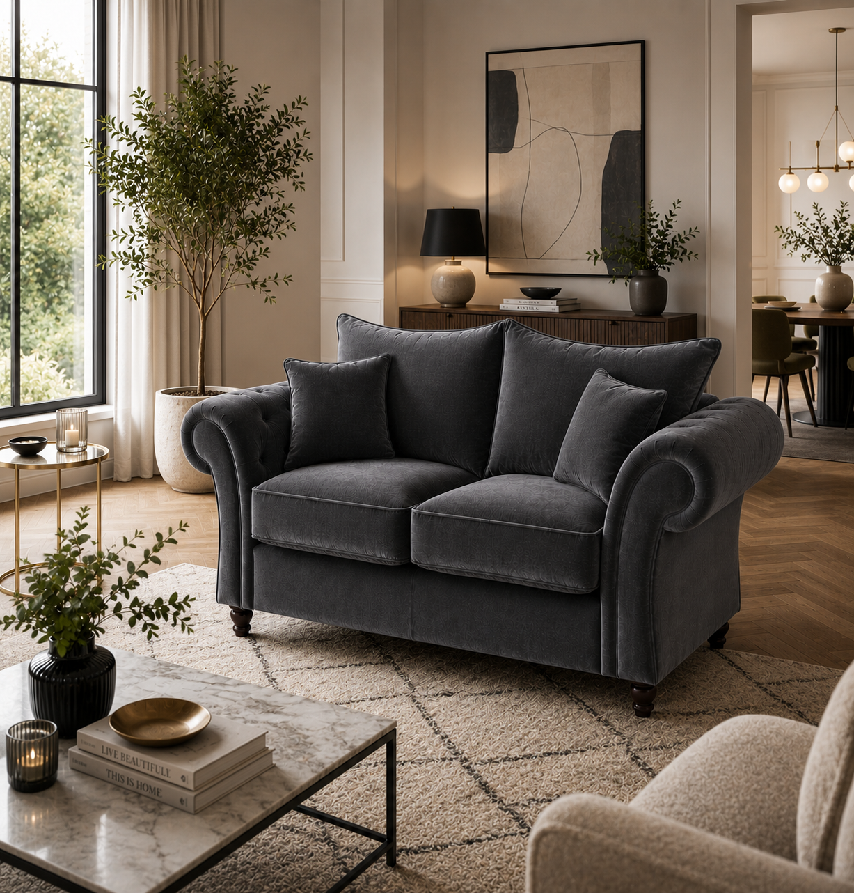 Nicole 2 Seater Plush Velvet Steel Sofa - Image 4