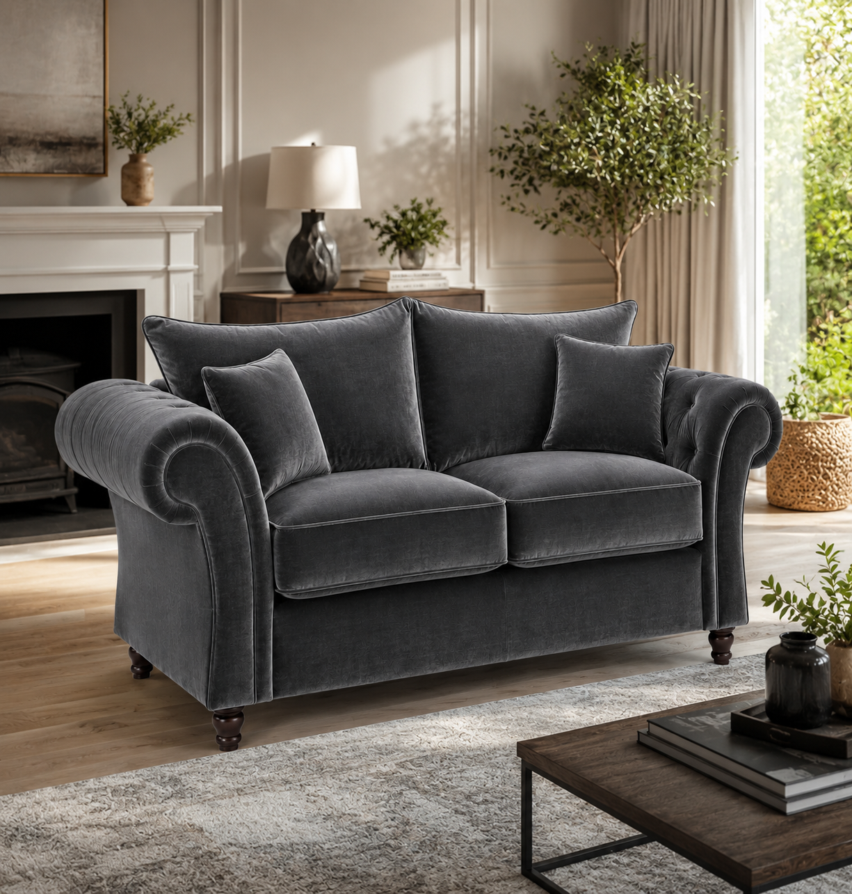 Nicole 2 Seater Plush Velvet Steel Sofa 5