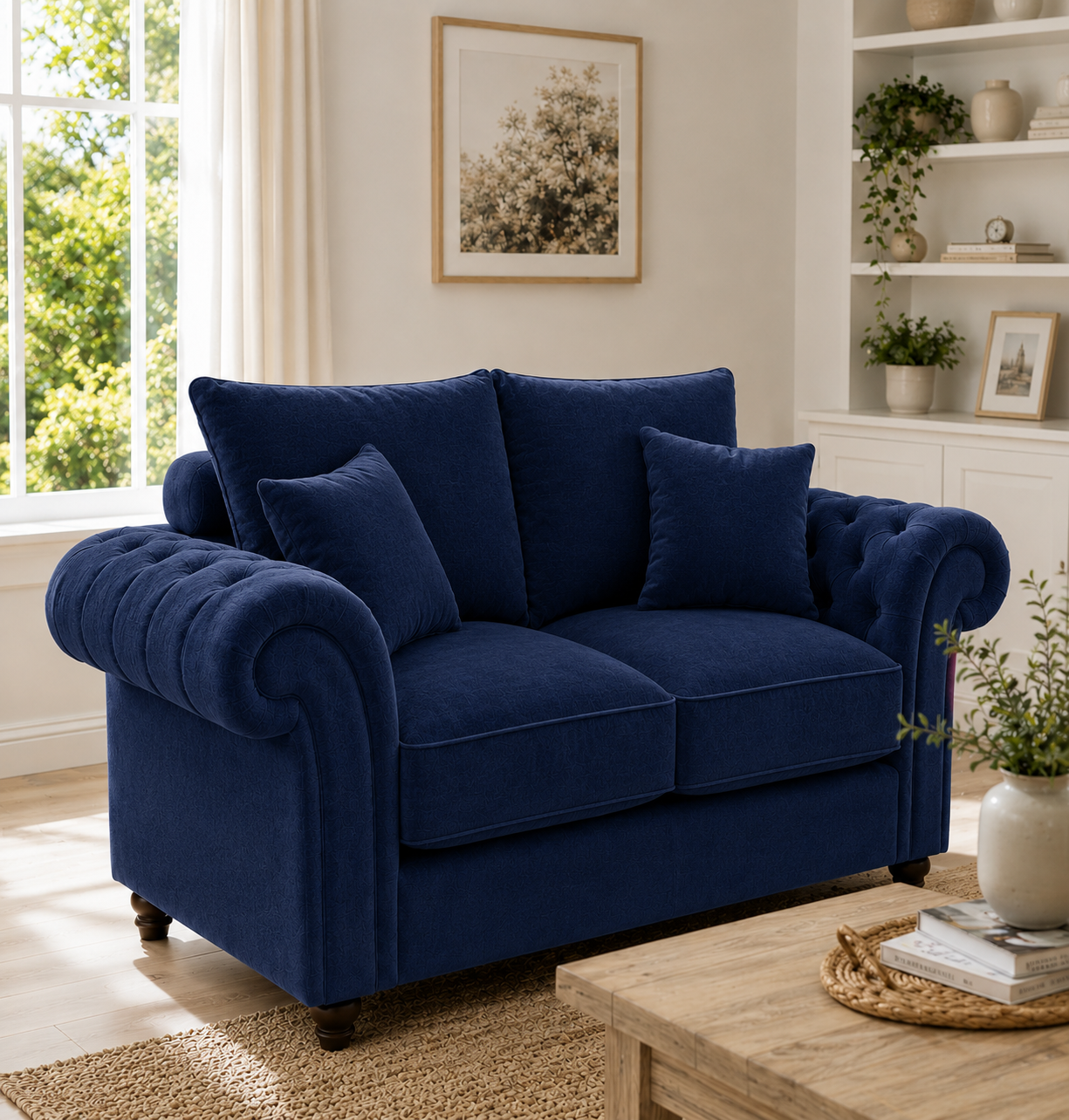 Nicole 1 Seater Plush Velvet Blue Sofa 4