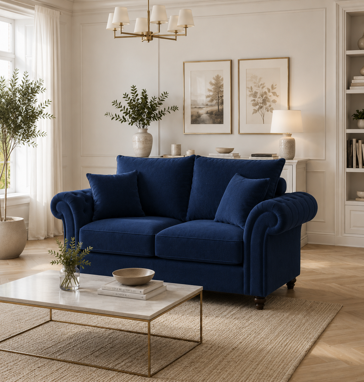 Nicole 1 Seater Plush Velvet Blue Sofa 5
