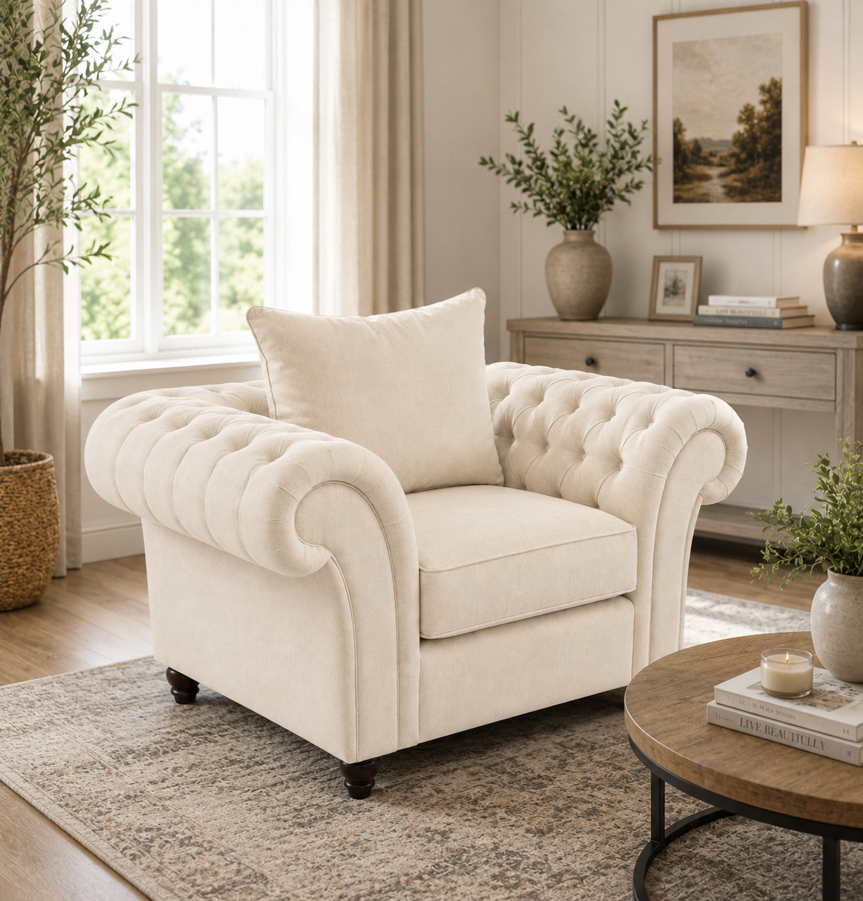 Nicole 1 Seater Plush Velvet Cream Sofa 4