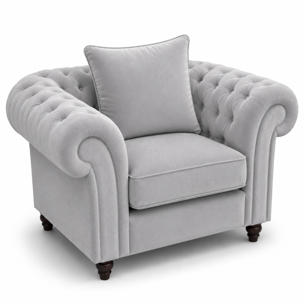 Nicole 1 Seater Plush Velvet Silver Sofa