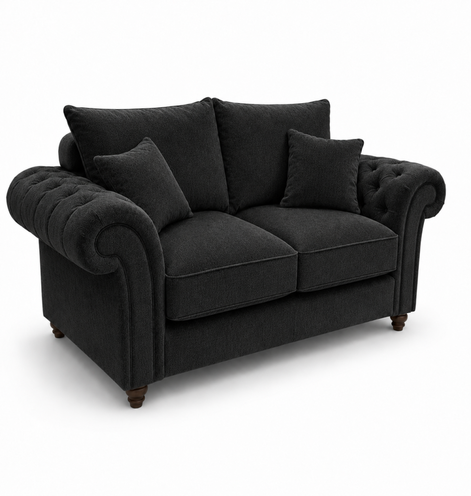 Nicole 2 Seater Plush Velvet Black Sofa