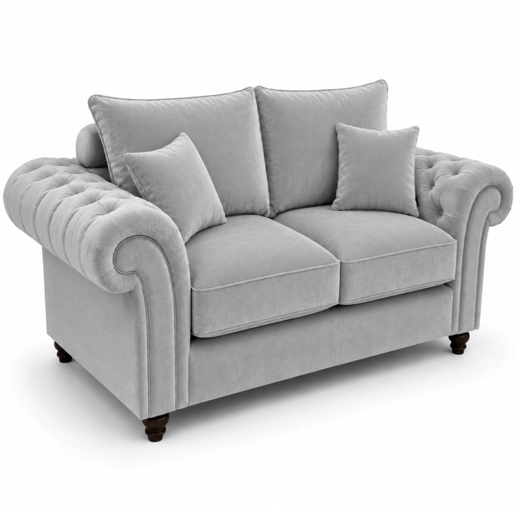 Nicole 2 Seater Plush Velvet Silver Sofa