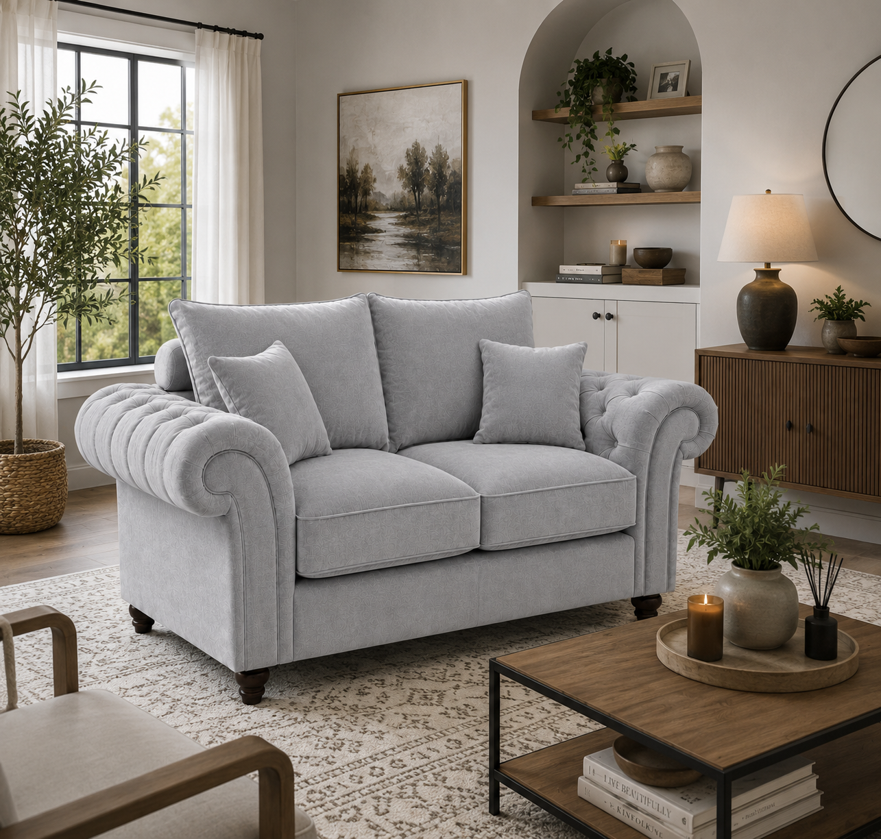 Nicole 2 Seater Plush Velvet Silver Sofa - Image 4