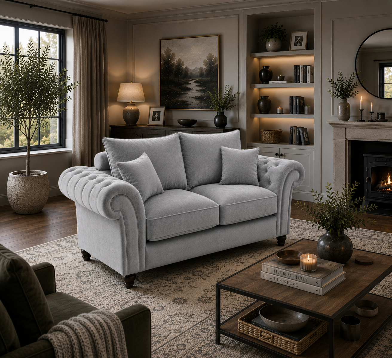 Nicole 2 Seater Plush Velvet Silver Sofa - Image 5