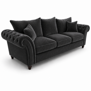 Nicole 3 Seater Plush Velvet Black Sofa