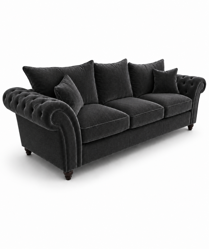 Nicole 3 Seater Plush Velvet Black Sofa