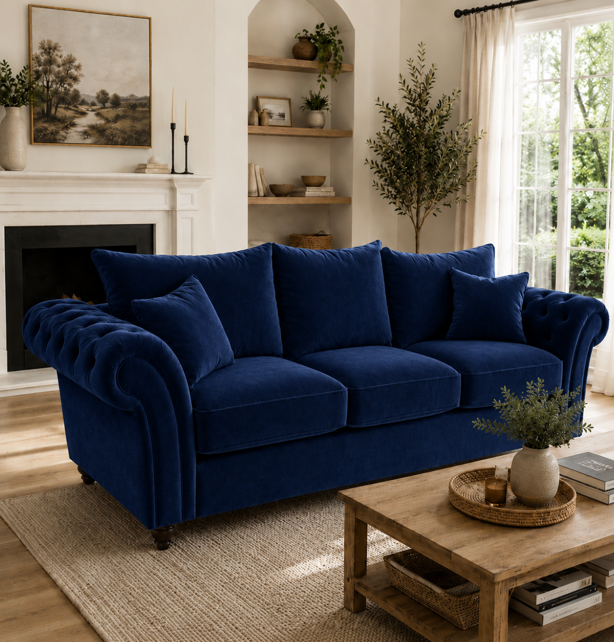 Nicole 3 Seater Plush Velvet Blue Sofa 4