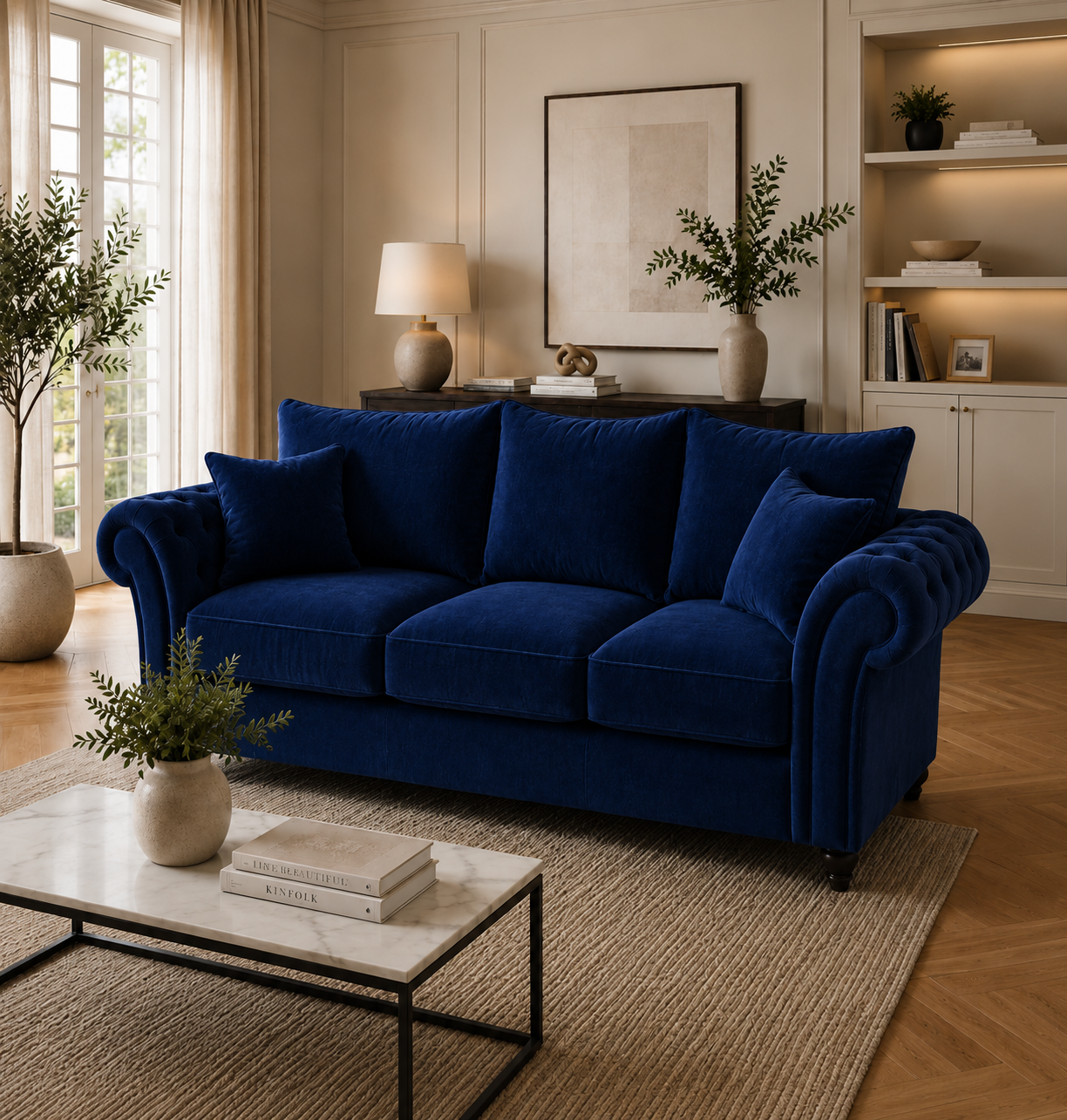 Nicole 3 Seater Plush Velvet Blue Sofa - Image 5