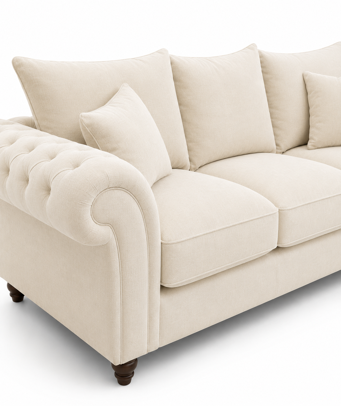 Nicole 3 Seater Plush Velvet Cream Sofa - Image 3