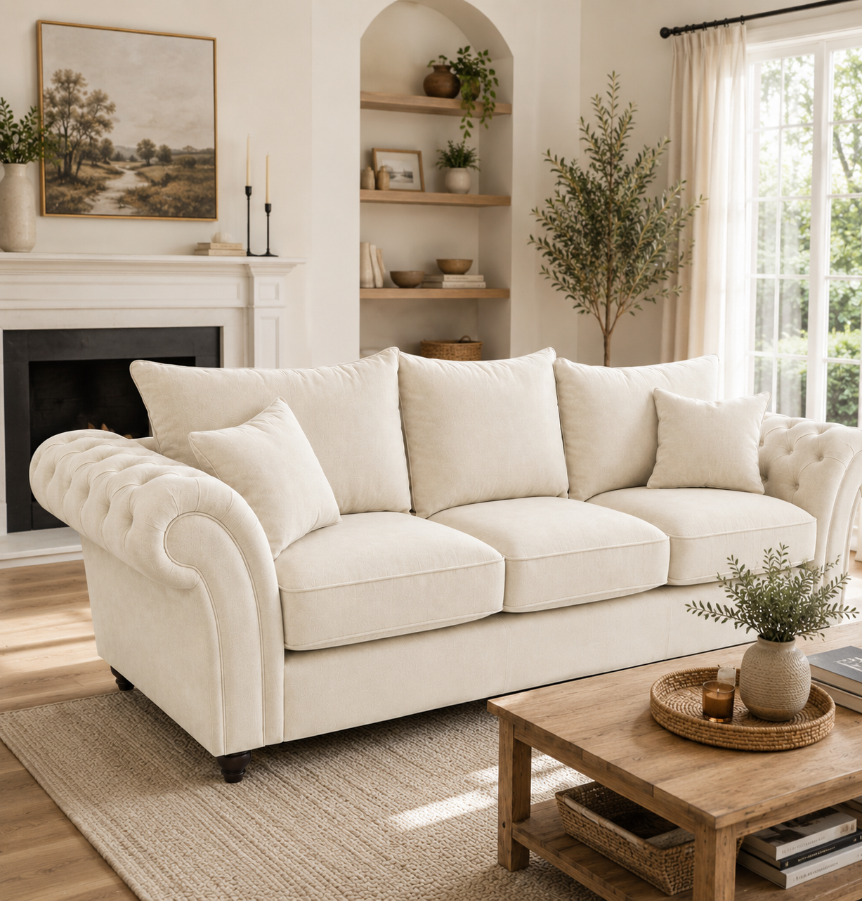 Nicole 3 Seater Plush Velvet Cream Sofa - Image 4