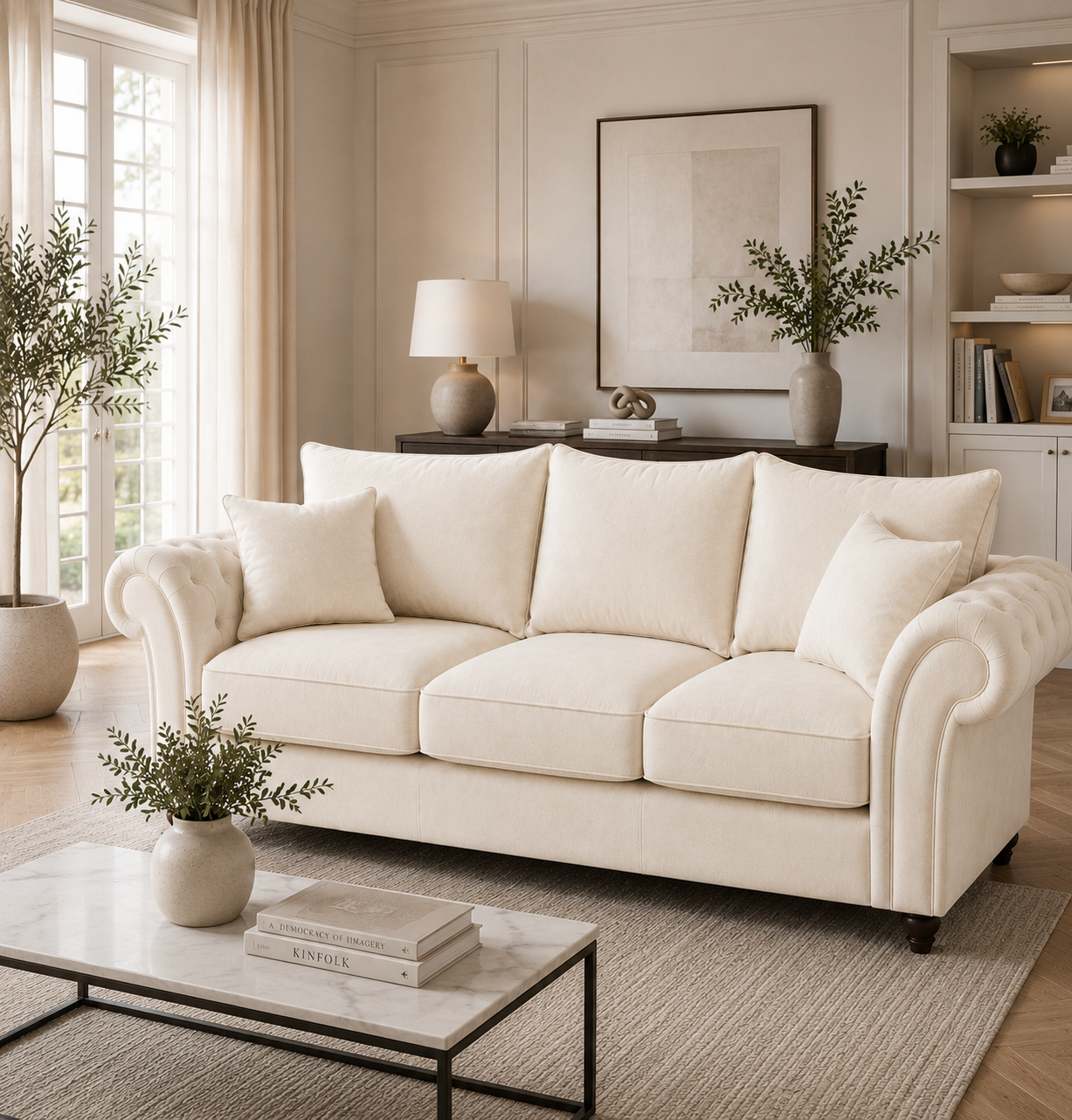 Nicole 3 Seater Plush Velvet Cream Sofa 5
