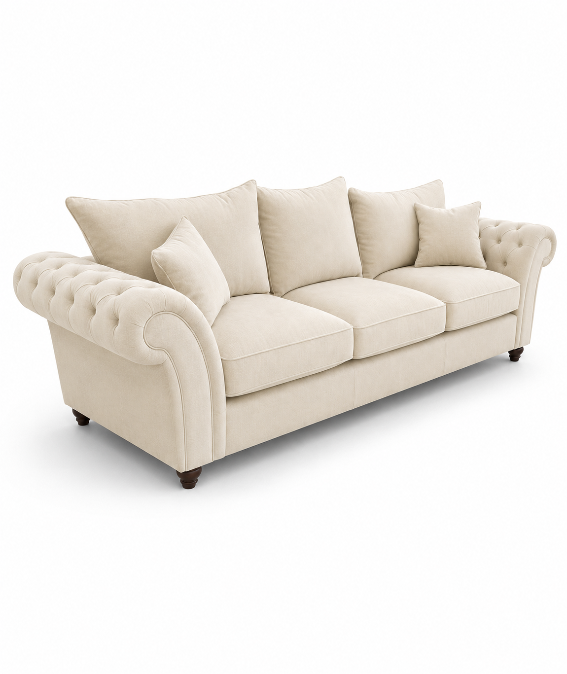 Nicole 3 Seater Plush Velvet Cream Sofa