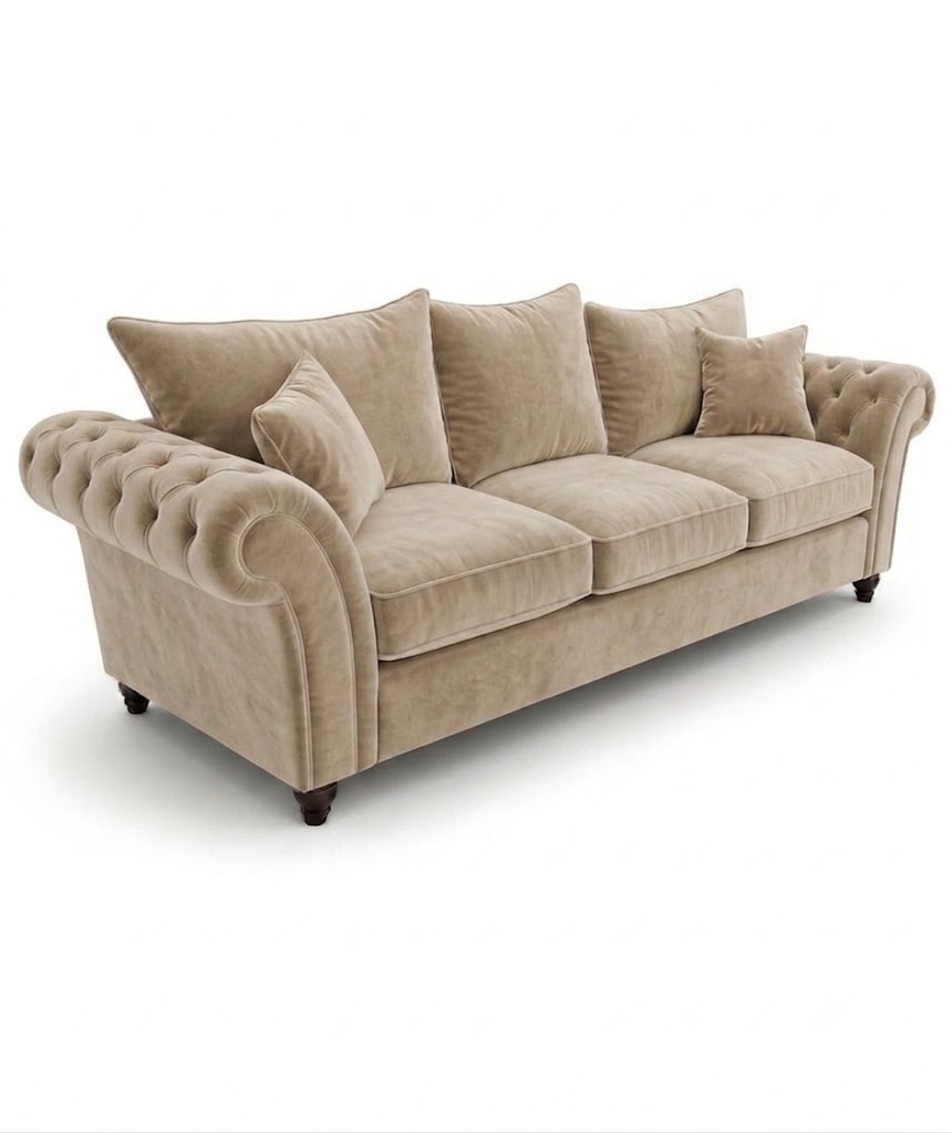 Nicole 3 Seater Plush Velvet Mink Sofa