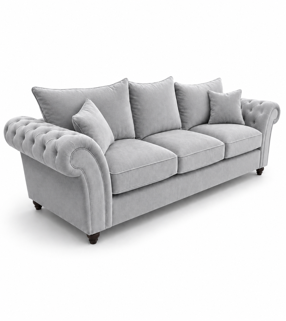 Nicole 3 Seater Plush Velvet Silver Sofa