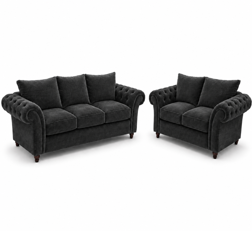 Nicole 3+2 Seater Plush Velvet Black Sofa
