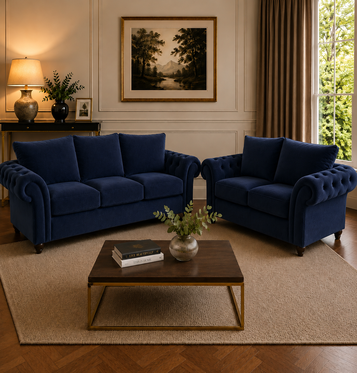 Nicole 3+2 Seater Plush Velvet Blue Sofa - Image 4