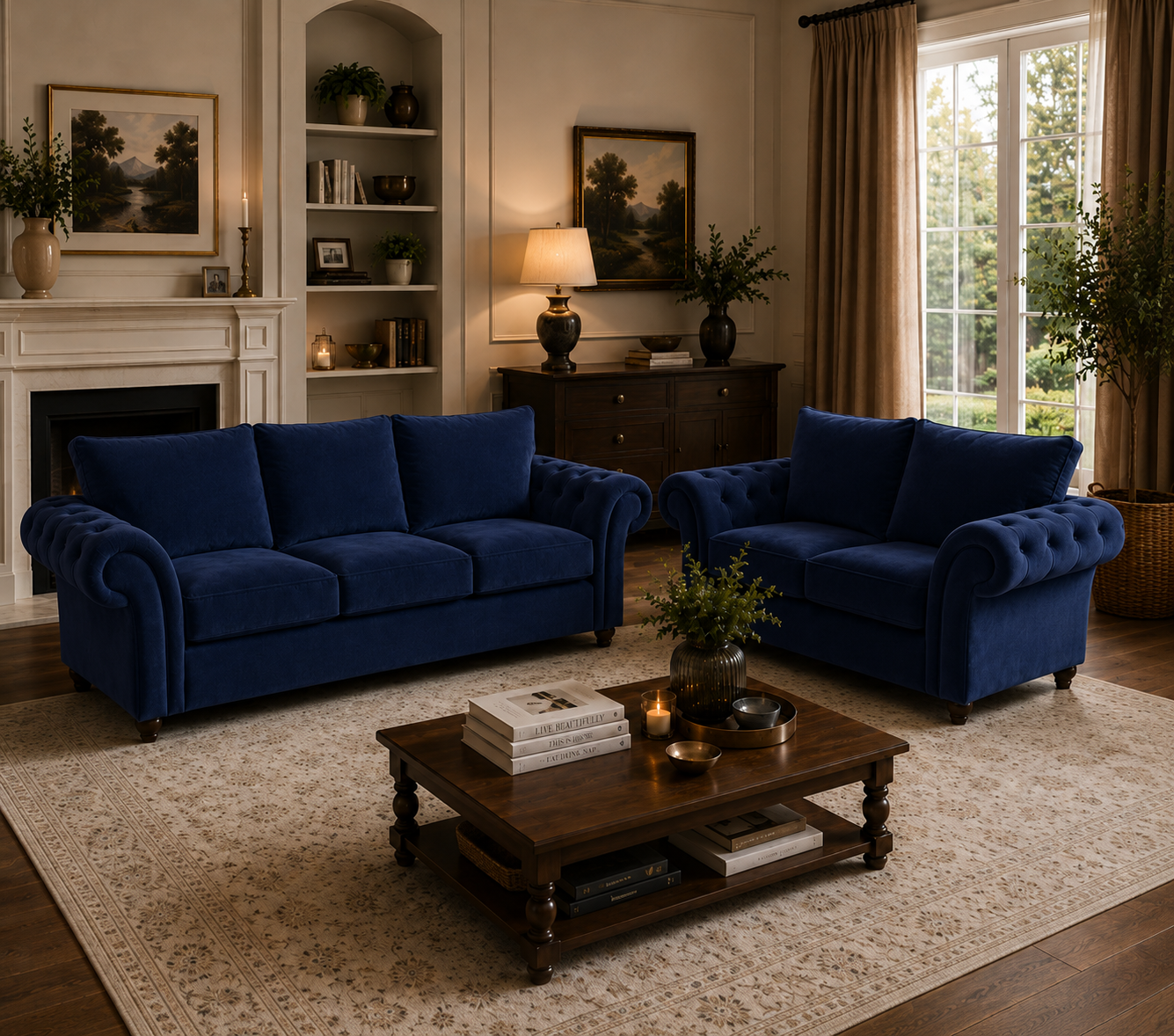 Nicole 3+2 Seater Plush Velvet Blue Sofa 5