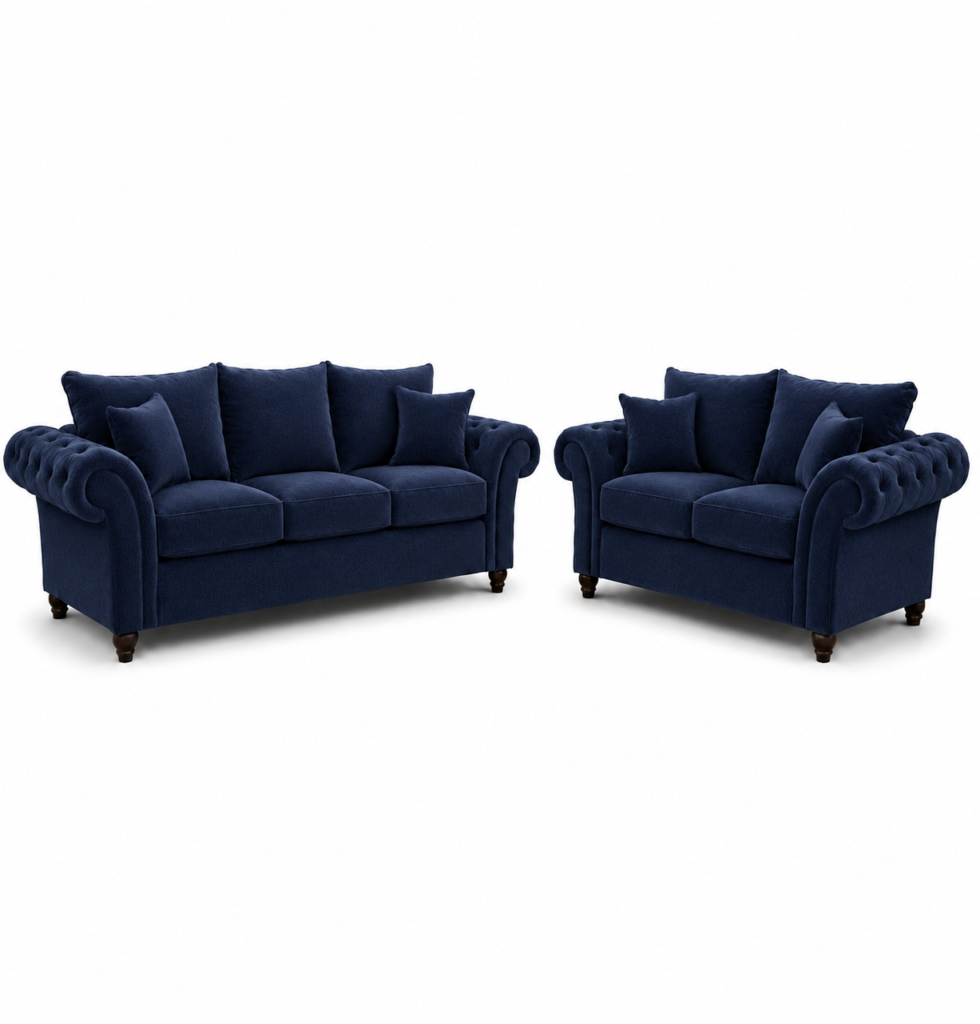 Nicole 3+2 Seater Plush Velvet Blue Sofa