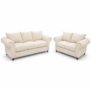 Nicole 3+2 Seater Plush Velvet Cream Sofa