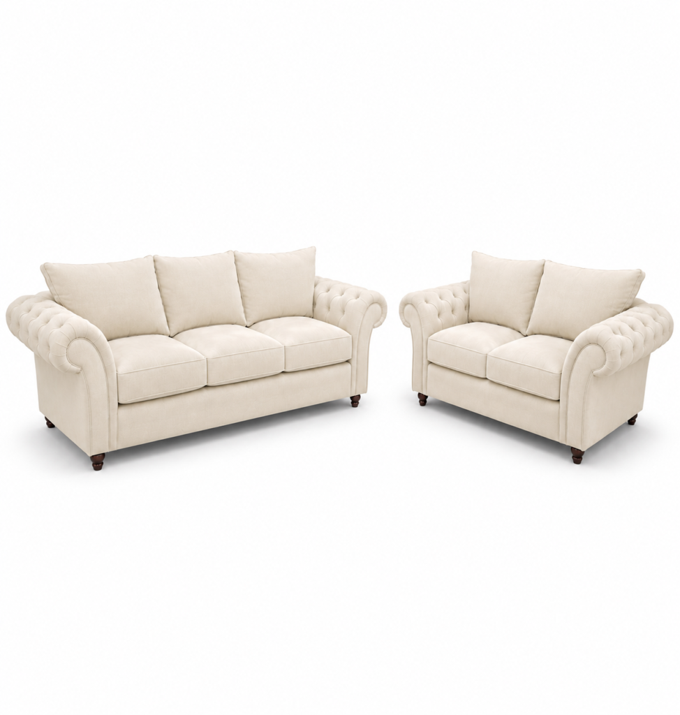 Nicole 3+2 Seater Plush Velvet Cream Sofa