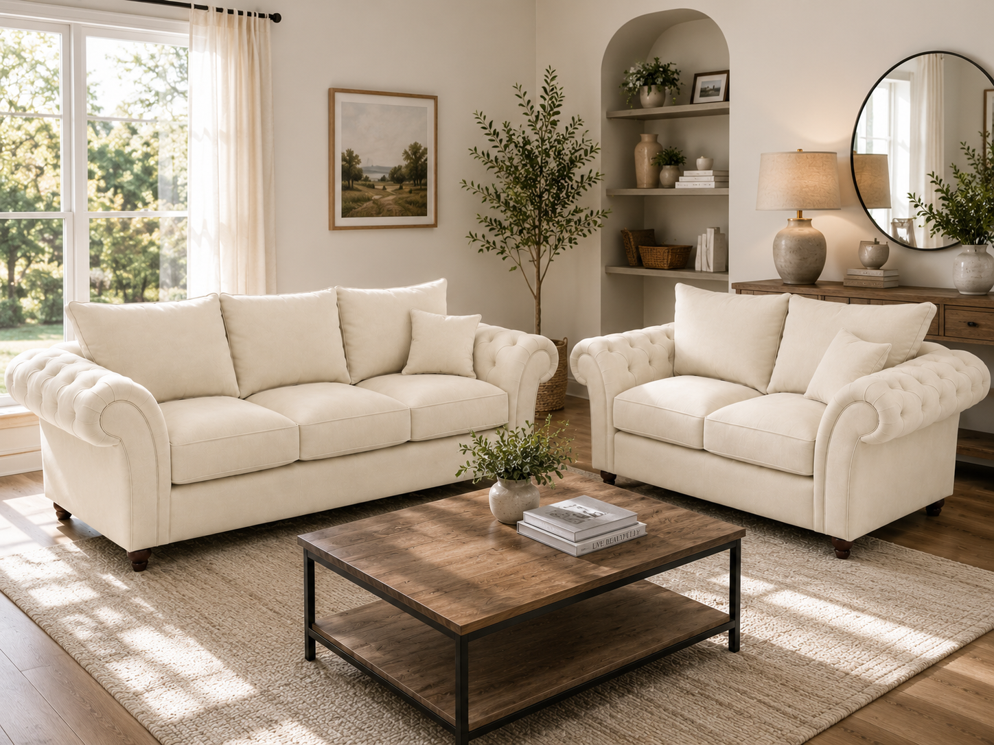 Nicole 3+2 Seater Plush Velvet Cream Sofa - Image 4
