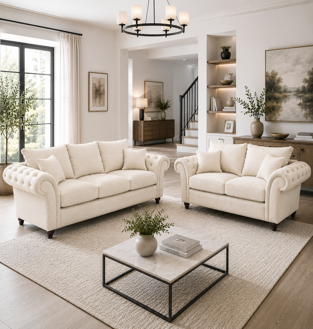 Nicole 3+2 Seater Plush Velvet Cream Sofa 5